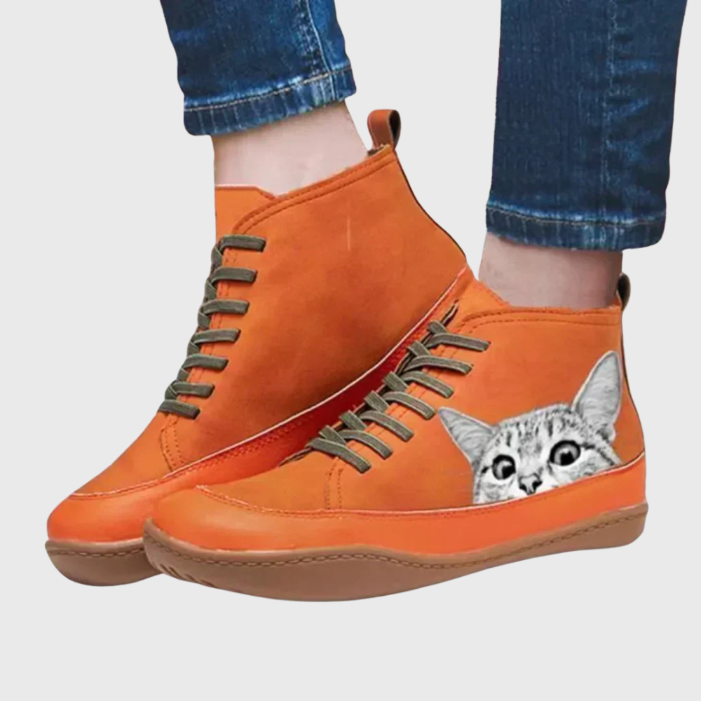 Isla - Leather ankle boots for cat lovers