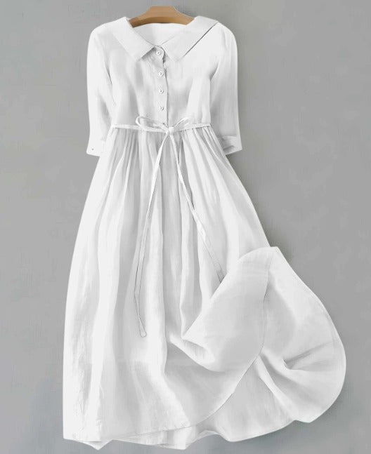 Lux - Elegant Short-Sleeved Dress with Waist Ties