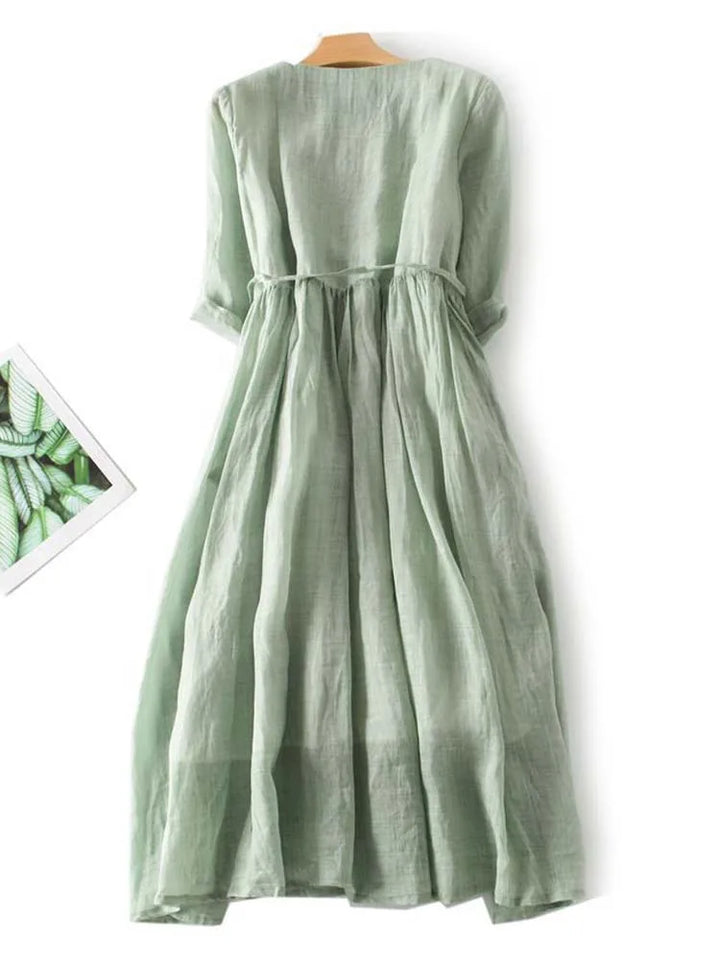 Arya - Women’s Retro Style Dress with Round Neck and Waist Ties