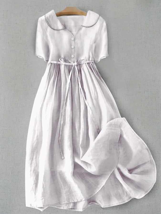 Isla - Elegant Cotton and Linen Dress with Mid Sleeves